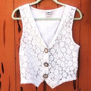 Fiasco Top/Vest White Lace with Sunflower Buttons